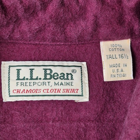 VTG LL Bean Shirt Red Chamois Cloth Heavy Long Sleeve Pockets USA Mens 16.5 Tall - Picture 5 of 5